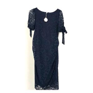 Navy blue lace maternity dress.